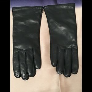 Dark Teal Leather Gloves with Cashmere Lining.